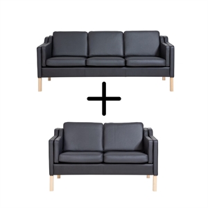 Svane Design - Boston 3+2 pers. sofasæt - Sort Dolaro/Bonded læder - Mål: 208 x 148 cm. - Stærk pris
